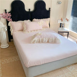 Qfdian 3/4Pcs Pink Korean Princess Style Lace Ruffles Bedding Set Single Queen Duvet Cover Bed Skirt/Bed Sheet/Fitted Sheet Pillowcases