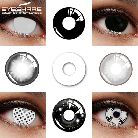 EYESHARE 2pcs Halloween Contacts Lenses Color Contacts Black White Contacts for Eye Anime Cosplay Contacts White Mesh Blind Lens