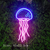 Qfdian  Jellyfish LED Neon Night Light Sign Wall Art  Lamp Xmas Birthday Gift Wedding Party Lucky Cat Dinosaur Neon Lamp Home Decor