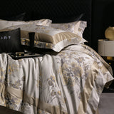 Qfdian Premium 1000TC Egyptian Cotton Yarn-dyed Jacquard Luxury Bedding Set Duvet Cover Flat/Fitted Bed Sheet Pillowcases 4Pcs