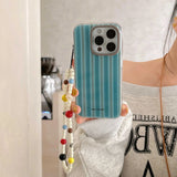 Qfdian Blue stripes summer phone case for iphone 14pro 15pro 12 14 13 15 pro max 15promax 13pro shell colorful chain ins funda cover
