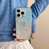 Qfdian Clear Blue Gradient Koi Fish Gloss Mobile Phone Protective Case For iPhone 12 13 14 15 Pro Max Coque For iPhone 16 Pro Max Cover