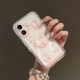 Qfdian Pink Bow Moon Stars Bracket Phone Case For iPhone 16 Pro Max 15 14 13 12 11 Clear Shokcproof Back Cover With Folded Holder Stand