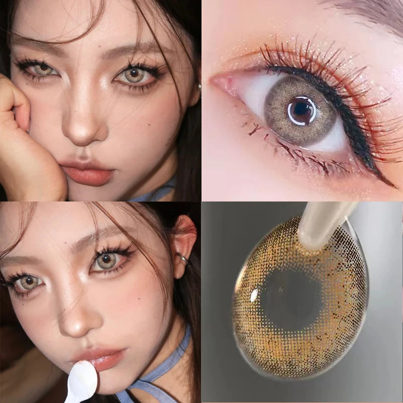 Qfdian 2PCS Green Colored Contact Circular Lenses Degree -0.00 to -8.00 Myopia Brown Eyes Beauty Pupil Makeup Lens Fast Shipping