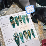 Qfdian 10Pcs High Quality Handmade Press on Nails Purple Jade Noble Elegant Luxurious Flower God Niche Style Spicy Drill  Decoration