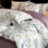 Qfdian 600TC Egyptian Cotton Flowers Butterfly Print Bedding Set Single Double Queen King Size Duvet cover Set Bed Sheet Pillowcases