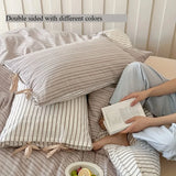 Qfdian  Double Sided Stripes Bow Pillow Cases 48x74cm Soft Comfortable Covers Cotton Pillow Cover Pillow Sham Beds Home Decoration gifts
