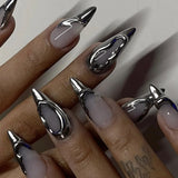 Qfdian 24Pcs Simple French Nails Art Tips Fake Nails 3D Design Wearable Full Cover False Nail Mid-length Almond Reusable Press on Nails