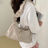 Qfdian Japanese Fashion Casual Women's Handbags Y2k Aesthetic All Match Nylon Simple Shoulder Bags Vintage Solid Pleated Underarm Bag
