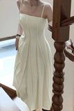 Qfdian  Elegant Vintage Women's White Chiffon Dress with Spaghetti Straps for Women Sleeveless Casual Partyidos Fashion Robe Clothes