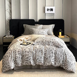 Qfdian Vintage Green Botanical Flowers Duvet Cover Set 600TC Egyptian Cotton Luxury Soft Bedding Set Fitted Sheet Bed Sheet Pillowcases