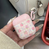 Qfdian Sweet Pink Strawberry Grid  Pattern Cute Transparent Fruit Pendant Earphone Protection Case For AirPods 1 2 3 4 Pro 2 Soft Cover