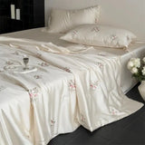 Qfdian 60S Lyocell Bamboo Fiber Flower Embroidery Summer Quilt Bedding Set Soft Silky Thin Comforter Blanket With Bed Sheet Pillowcases