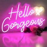 Qfdian  LED Neon Sign Hello Gorgeous Neon Sign Wall Decor for Family Wedding Birthday Background Bachelorette Party Dimmable Switch
