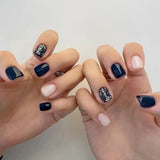 Qfdian 24Pcs Simple False Nails with Glue Short Almond Fake Nails Glitter Aurora Round Head Full Cover Nail Tips Oval Press on Nails