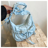 Qfdian Women Ins Casual Sweet Kawaii Bow Handbags Pleated Y2k Aesthetic Vintage Underarm Bag Fashion All Match Shoulder Crossbody Bags