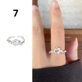 Qfdian  Minimalist Handmade Zircon Ring Simple Design Retro Texture Crystal Ring Irregular Shape Matte Finish Gemstone Ring
