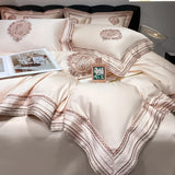 Qfdian Luxury Embroidery Bedding Sets 1000TC Egyptian Cotton Champagne White Red Duvet Cover Bed Sheet/Fitted Sheet Pillowcases 4Pcs