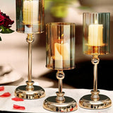 Qfdian  1pc Golden Glass Candle Holders for Pillar Candle Candlestick for Dining Coffee Table Wedding Events Parties Home Decor