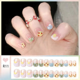 Qfdian  24pcs Bowknots Love Heart Pattern Press On Nails Cute Fresh Short Round French Style False Nails Korean Sweet Wearable Fake Nail