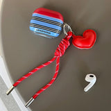 Qfdian Stripe Love Heart Lanyard For AirPods 4 2024 New Earphone Case For AirPods Pro 2 3nd Generation Wireless Bluetooth Charging Box