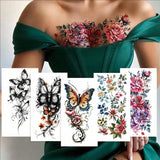 Qfdian  5pcs Waterproof Temporary Tattoo Sticker Lion Flower Snack Wolf Rose Tigar Dark Elegant Fake Tatto Flash Tatoo for Women Men