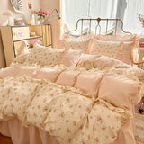 Qfdian 3pcs 100% Cotton Duvet Cover Set (1*Duvet Cover + 2*Pillowcase, Without Core), Korean lace Bedding Set, Soft Comfortable