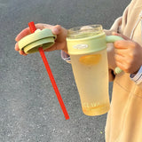 Qfdian  1100ML Large Capacity Plastic Straw Cup Summer Simple Office Ice Cup Water Bottle With Handle Portable Leak-proof Water Cup