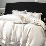 Qfdian 4Pcs Luxury 1000TC Egyptian Cotton White Hotel Style Bedding Set Hollow Wide Edge Duvet Cover Bed Sheet Fitted Sheet Pillowcases