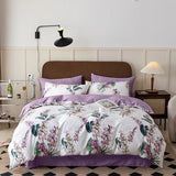 Qfdian 1000TC Egyptian Cotton Flowers Plant Prints Bedding Set Single Double Queen King Size Duvet cover Set Bed Sheet Pillowcases 4Pcs