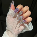 Qfdian 10Pcs High Quality Handmade Press on Nails Three-Dimensional Metal Decoration Cat's Eye Stick-on Nail Art Gorgeous Banquet