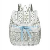 Qfdian Korean Lace Patchwork Sweet Bow Backpack Women Students Chic Flower Print Bow Schoolbags Y2k Aesthetic Girls All Match Backpacks