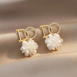 Luxury Zircon Pearl Drop Earrings For Women Girl Elegant Personality Shiny D Letter Earring Fashion Jewelry Wholesale