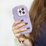 Qfdian New Stand Lens Frame Solid Color Plush Case for iPhone 16 15 14 13 12 11 Pro Max