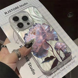 Qfdian Pink Peony Lotus Print Phone Case for IPhone 16 15 14 13 12 11 Pro Max 15 Pro XS XR 7 8 Plus 16e Shockproof Silver Plated Cover