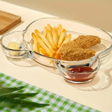 Qfdian  Glass Divided Serving Plate with Sauce Compartment Shell Design for Dumplings Desserts Seafood Sharing Dish Microwave Safe Gift