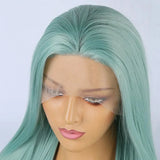 Qfdian Mint Green Wig Long Straight Synthetic Lace Front Wig Light Hair Colored Glueless Lace Frontal Wigs for Women Party Cosplay