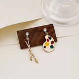 Qfdian  Earrings Paintbrush Palette Asymmetrical Vintage Artistic Post Lightweight Unique for Creative Daily Party Gift Women
