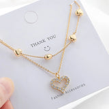 2024 Fashion New Gold Color Double Layer Heart Necklace For Women Clavicle Chain Elegant Charm Wedding Pendant Jewelry