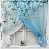 Qfdian  1Panel Blue White Double Layer Crossing Short Curtains For Kitchen Pastoral Leaves Pattern Window Screen Partition Tulle Drapes