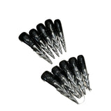 Qfdian 10pcs Handmade False Nails Black Metal Sliver Tree Decor Long Pointed Fake Nails Reusable Wearable Punk Style Press on Nails