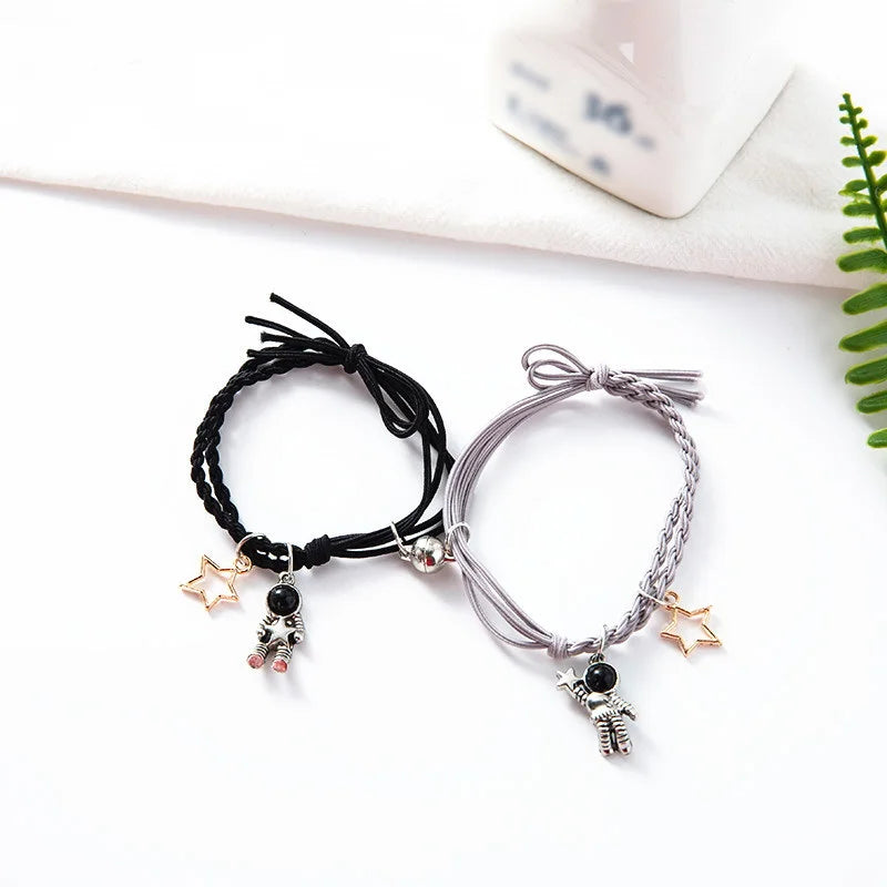 Double Layer Magnet Couple Bracelet for Women Men Beautiful Romantic Astronaut Heart Chain Bracelet Lover Gifts Trendy Jewelry