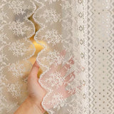 Qfdian  French Romantic White Geometric Star Floral Pattern Ruffles Sheer Lacework Curtains for Living Room Tulle for Windows Drapes