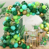 Qfdian  113pcs Jungle Theme Balloon Garland Kit,with Sequins Balloons and Faux Leaves,for Outdoor Camping,Jungle Birthday Party,Wedding