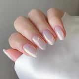 Qfdian 24Pcs Nude Pink Nail Tips Short Round Head False Nails with Design Wearable Finished Fake Nails Full Cover Press on Nails