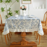 Qfdian Rustic Tablecloth Classic French Printed Ruffles Cotton Table Cloth Rectangle for Kitchen Dining Livingroom Christmas Decoration