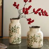 Qfdian  Ceramic Vase Mini Ornament Living Room Flower Arrangement Retro Dining Table Decoration Chinese Wabi Sabi Style Relief Artwork