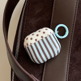Qfdian  Retro Khaki Polka Dot Vertical Stripe Gloss Shell For AirPods Pro 3 New Soft Earphone Case For AirPods 1 3 4 Pro 2 With pendant