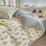 Qfdian Floral print French Style Bedding Set Bubble cotton Duvet Cover Set Washed Cotton Flat Sheet set Queen For Girl Decor Home
