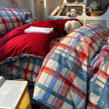 Qfdian  3pcs RED PLAID Duvet Cover Set (1*Duvet Cover + 2*Pillowcase, Without Core),soft fabricBedding Set